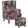 Beliani Sillón Con Reposapiés Negro Con Flores SANDSET