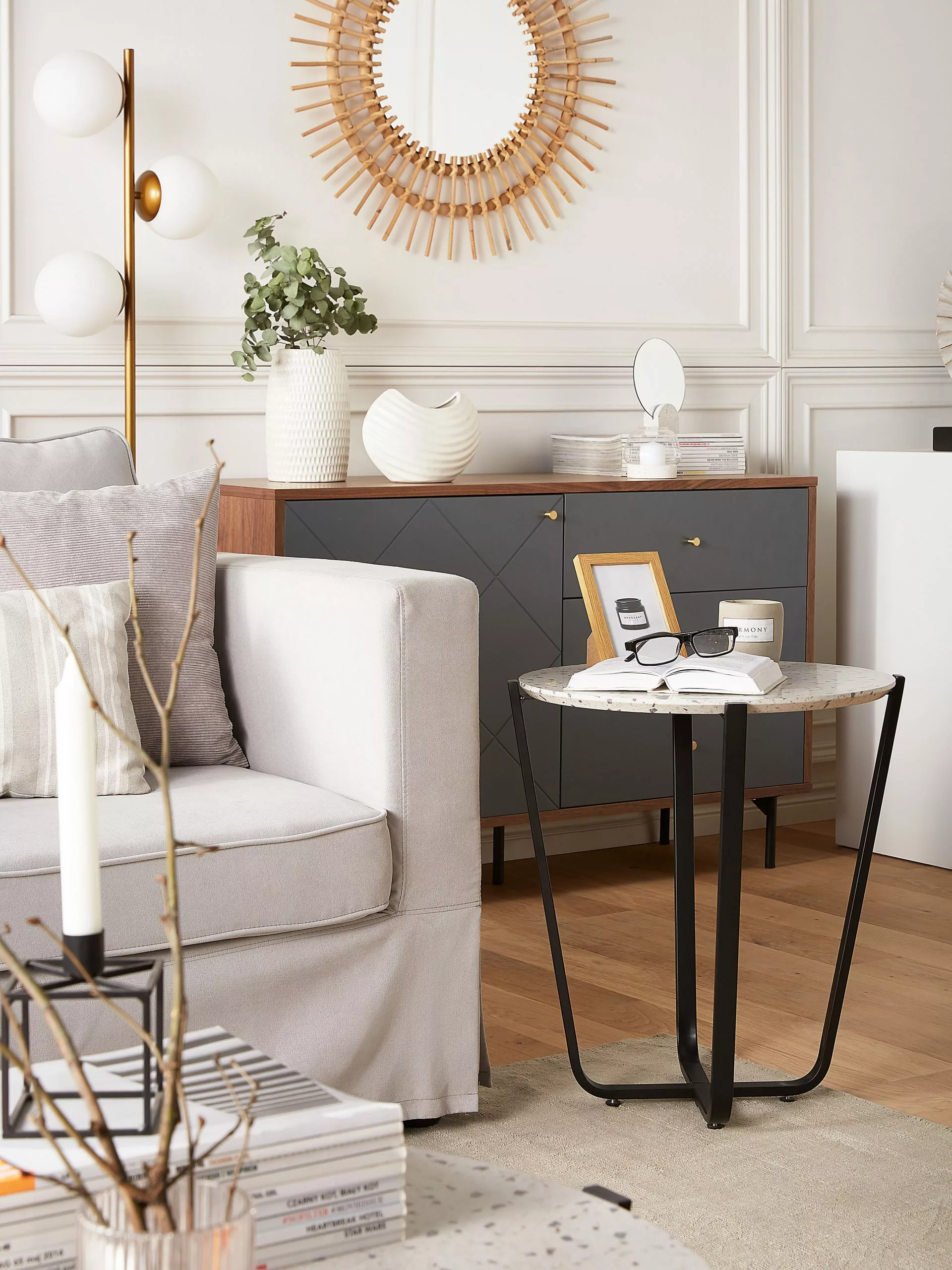 Beliani Mesa Auxiliar Gris Claro/negro ø 50 Cm VALERA - Imagen 3