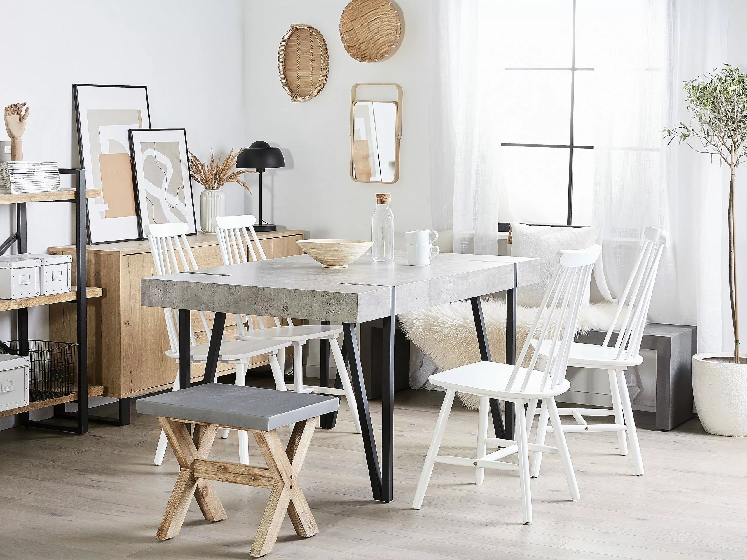 Beliani Mesa De Comedor Gris Claro/negro 150 X 90 Cm ADENA - Imagen 2