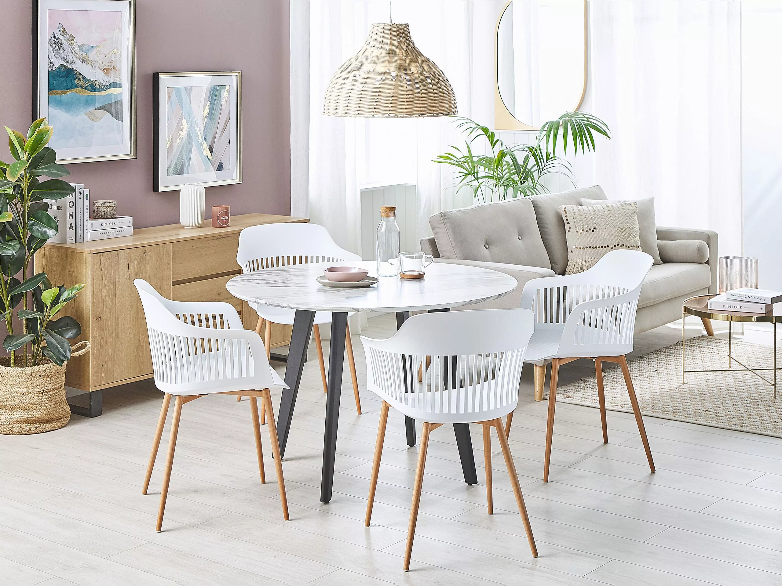 Beliani Mesa De Comedor Gris/blanco/negro ⌀ 110 Cm MOSBY - Imagen 4