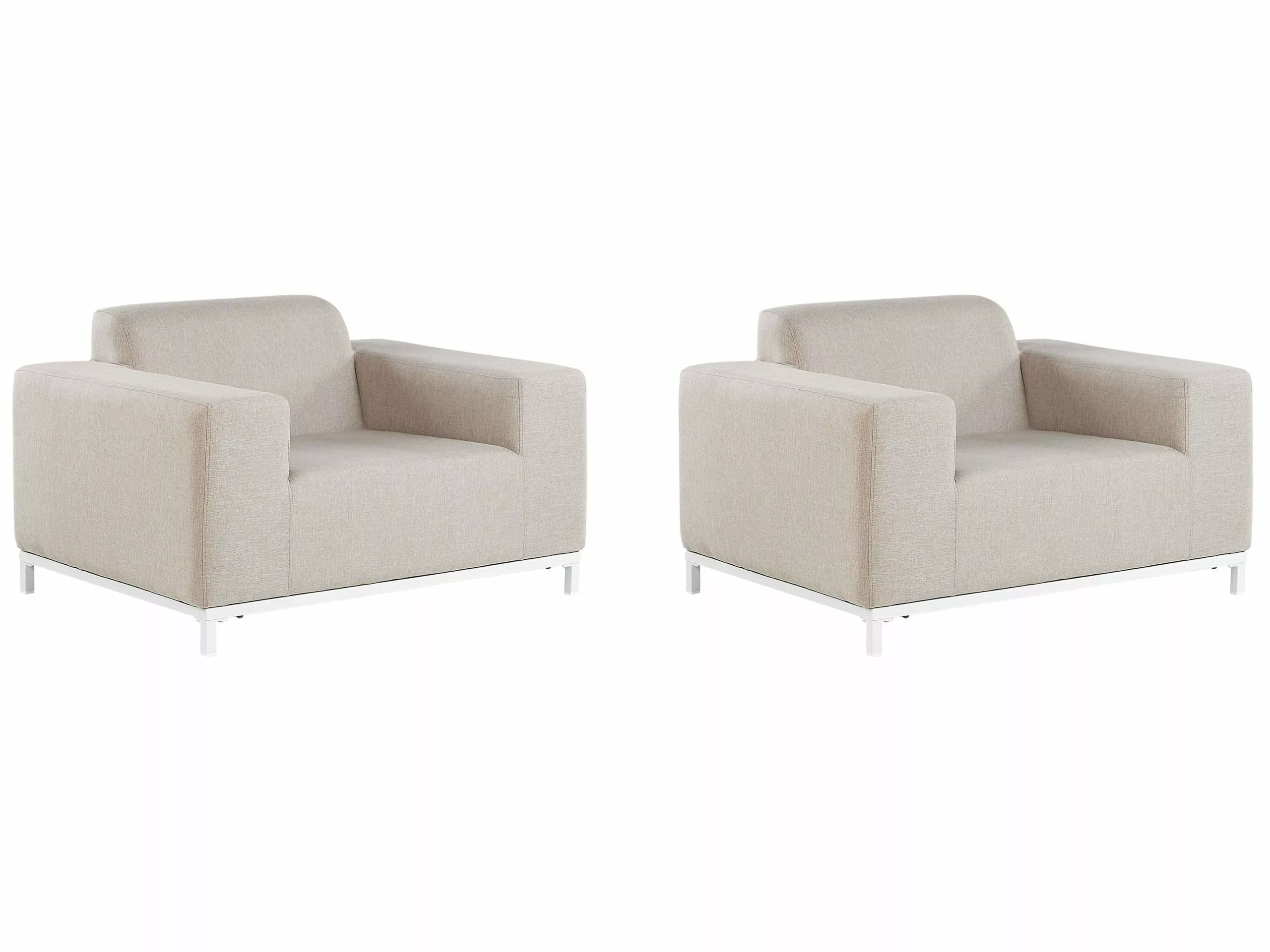 Beliani Conjunto De 2 Sillones De Poliéster Beige Arena/blanco ROVIGO