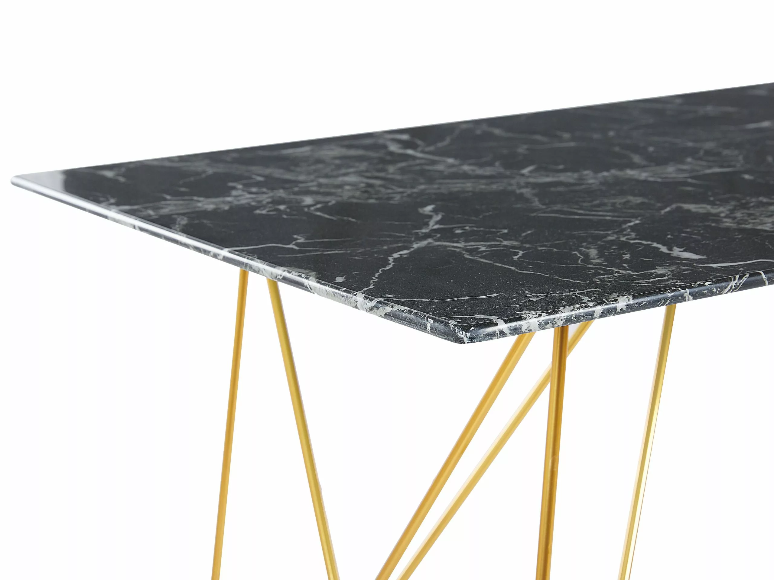 Beliani Mesa De Comedor De Vidrio Templado Blanco/negro/dorado 140 X 80 Cm KENTON - Imagen 7