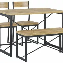 Beliani Conjunto De Comedor 4 Plazas Madera Clara/negro FLIXTON