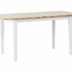 Beliani Mesa De Comedor Extensible De Madera De Caucho Clara/blanco 120/150 X 80 Cm HOUSTON