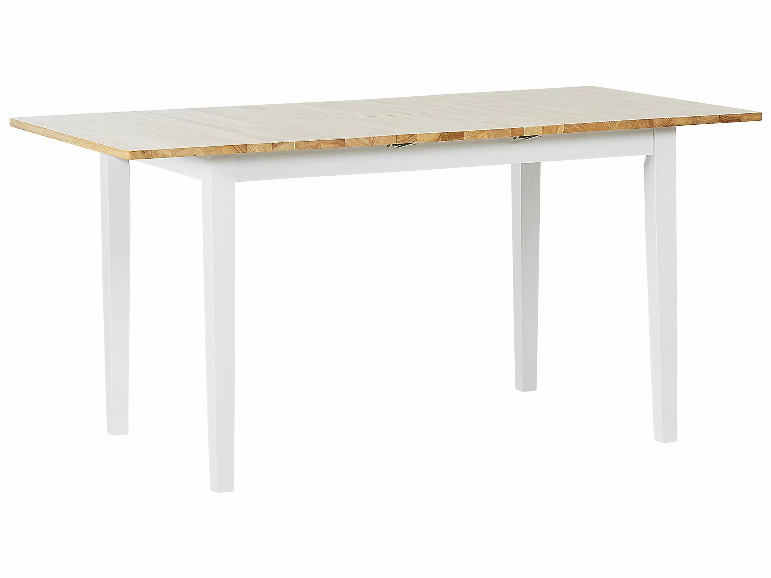 Beliani Mesa De Comedor Extensible De Madera De Caucho Clara/blanco 120/150 X 80 Cm HOUSTON