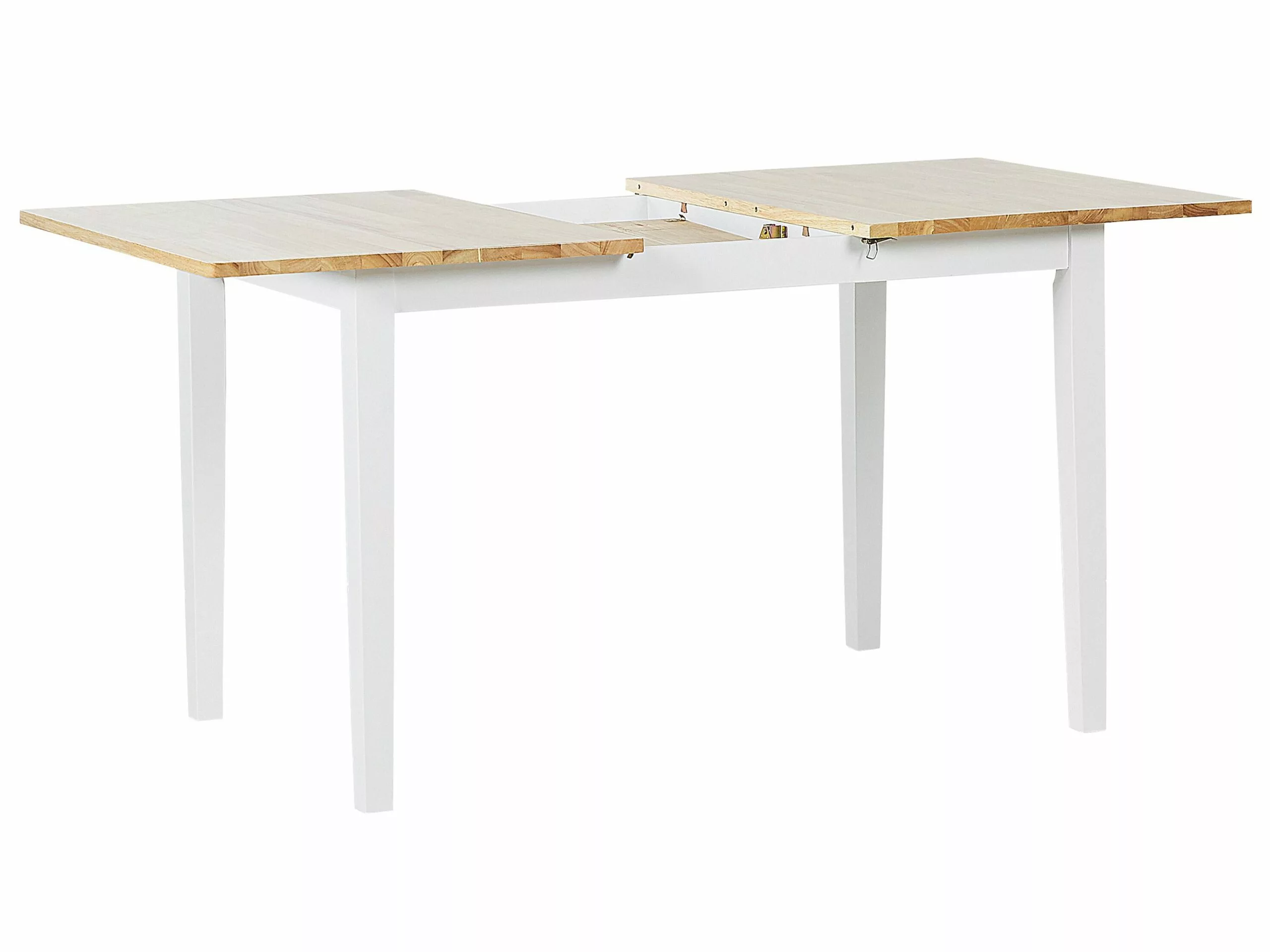 Beliani Mesa De Comedor Extensible De Madera De Caucho Clara/blanco 120/150 X 80 Cm HOUSTON - Imagen 6