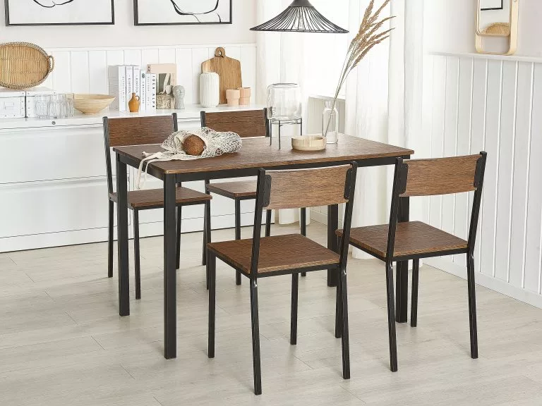 Beliani Conjunto De Comedor 4 Plazas Madera Oscura/negro HAMRY - Imagen 2