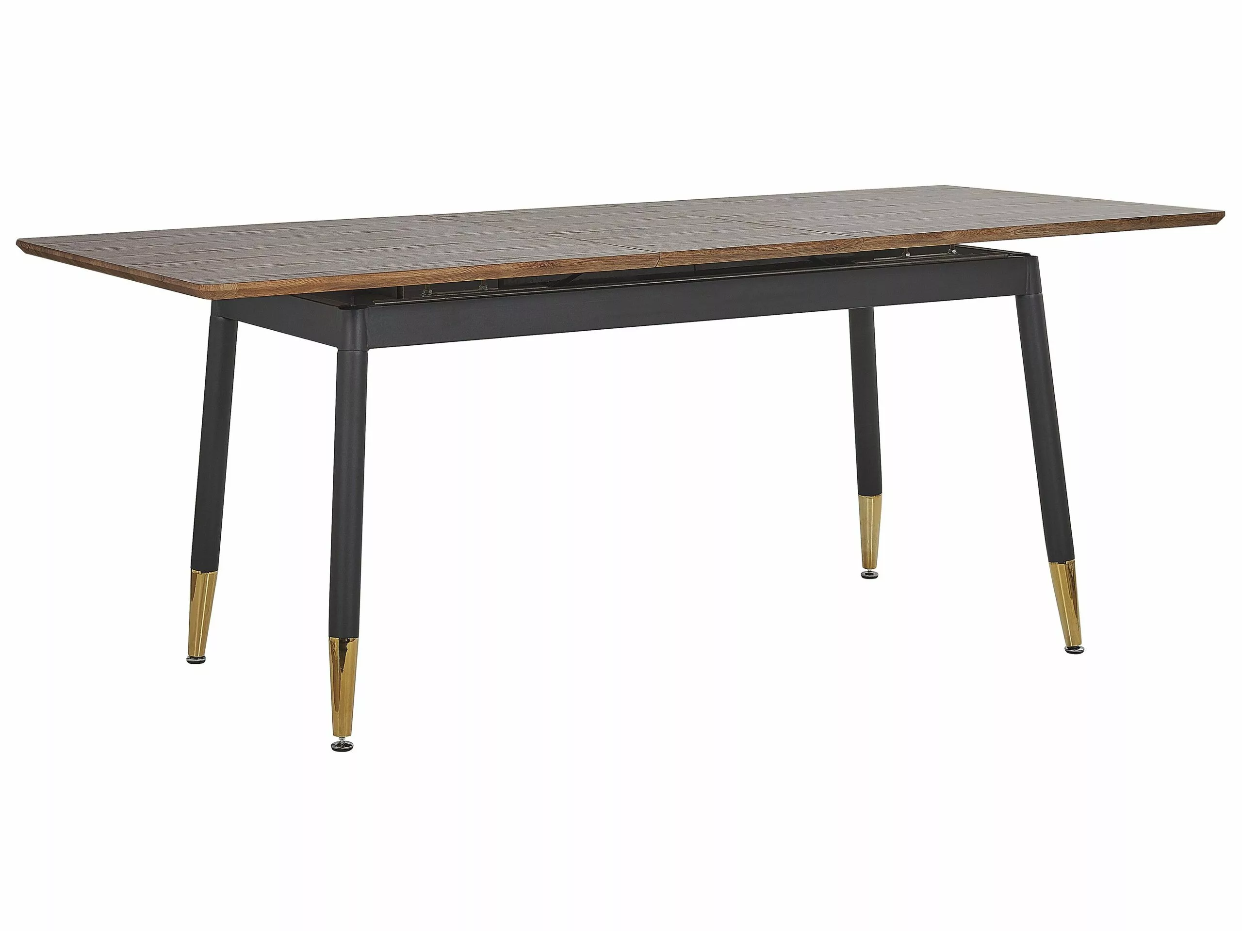 Beliani Mesa De Comedor Extensible Madera Oscura/negro/dorado 160/200 X 90 Cm CALIFORNIA