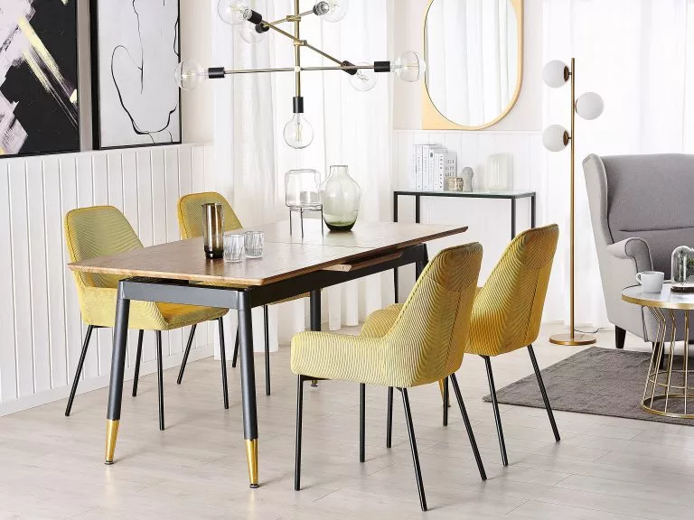 Beliani Mesa De Comedor Extensible Madera Oscura/negro/dorado 160/200 X 90 Cm CALIFORNIA - Imagen 3