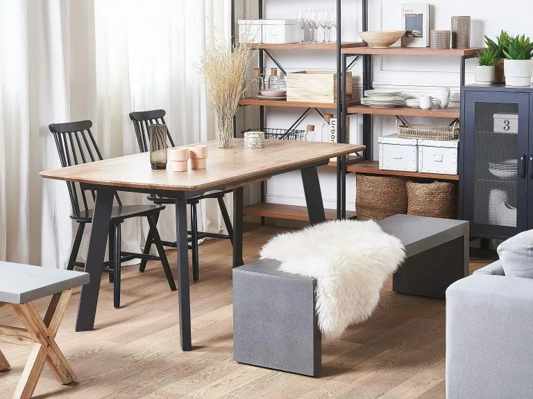 Beliani Mesa De Comedor Extensible Madera Oscura/negro 160/200 X 90 Cm SALVADOR - Imagen 3