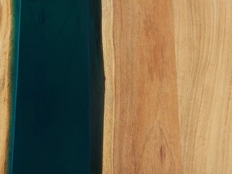 Beliani Mesa De Comedor De Metal/madera De Acacia Clara/negro/azul 160 X 90 Cm RIVIERE - Imagen 9