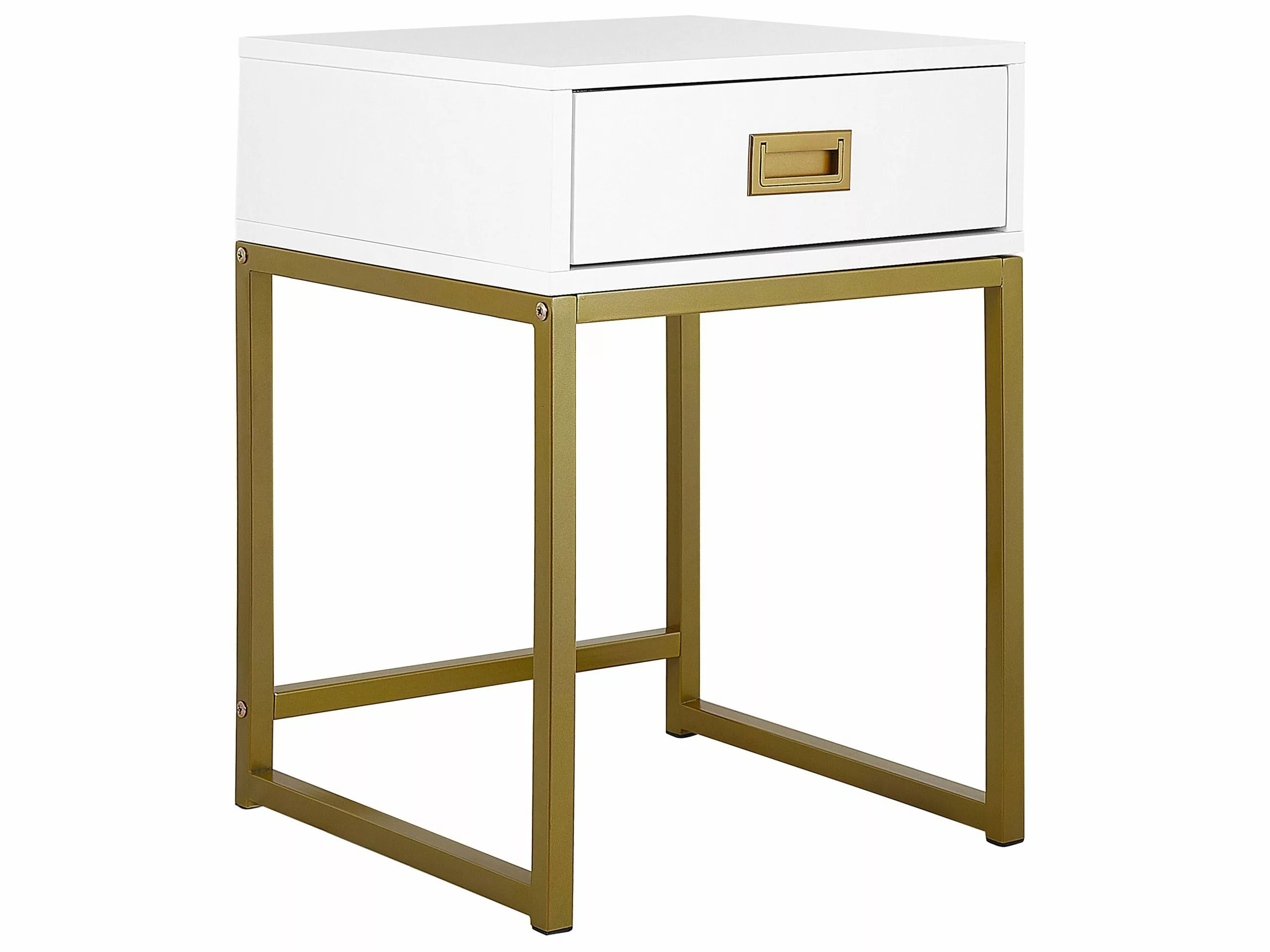 Beliani Mesa Auxiliar Blanco/dorado 40 X 40 Cm LARGO