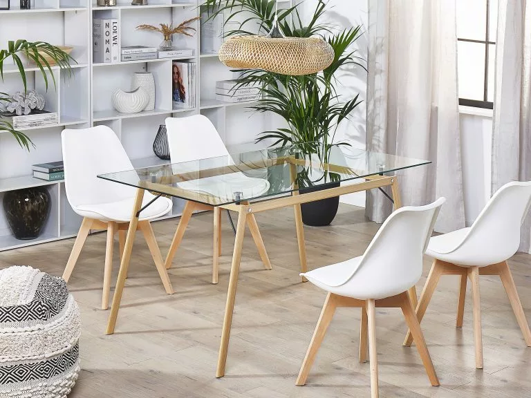 Beliani Mesa De Comedor De Vidrio Templado Transparente/madera Clara 140 X 80 Cm KAMINA - Imagen 2