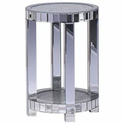 Beliani Mesa Auxiliar De Vidrio Plateado ø 40 Cm APREY