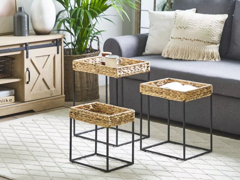 Beliani Conjunto De 3 Mesas De Centro De Jacinto De Agua Beige/natural/negro HAWI - Imagen 2