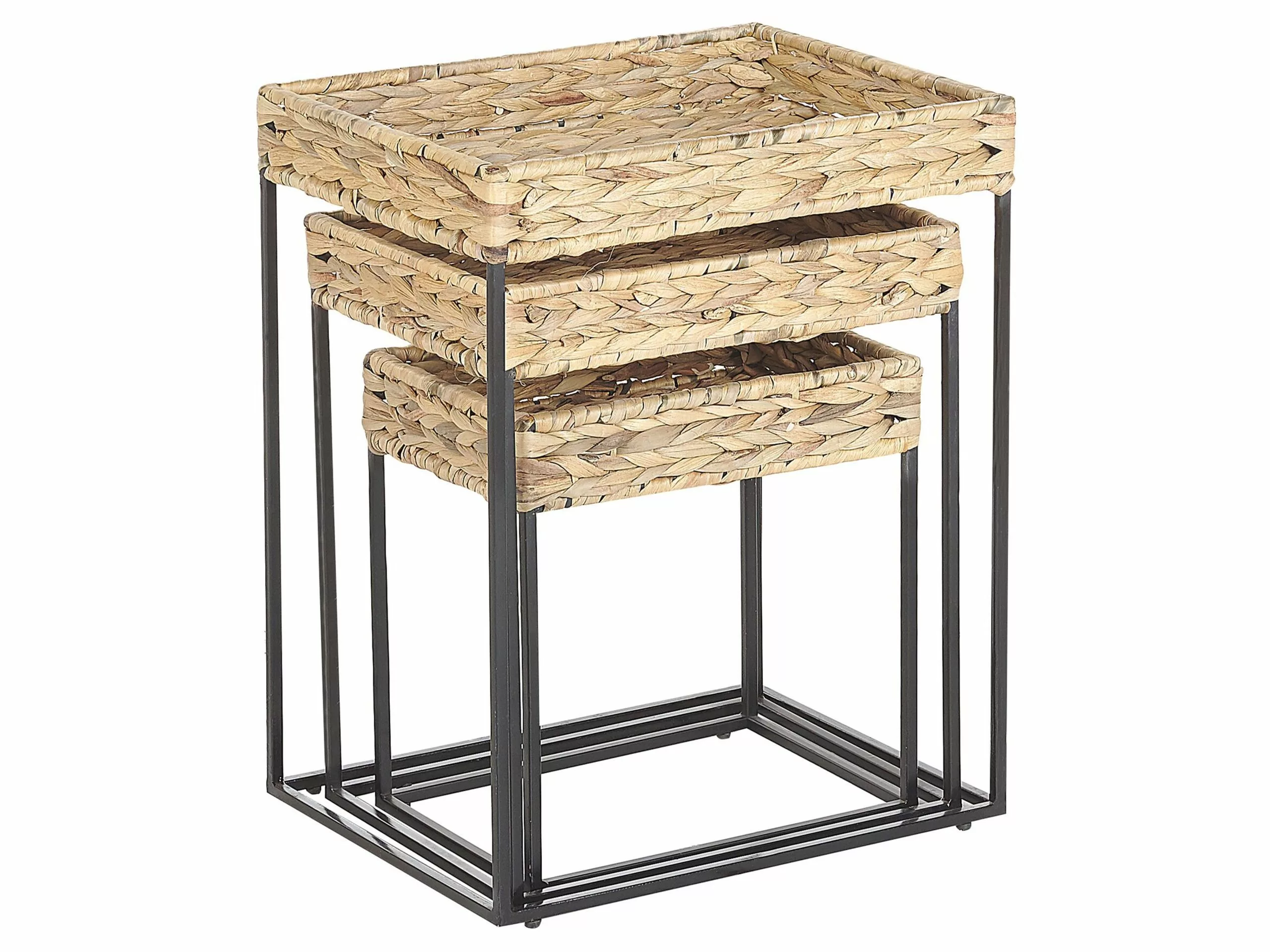 Beliani Conjunto De 3 Mesas De Centro De Jacinto De Agua Beige/natural/negro HAWI - Imagen 6