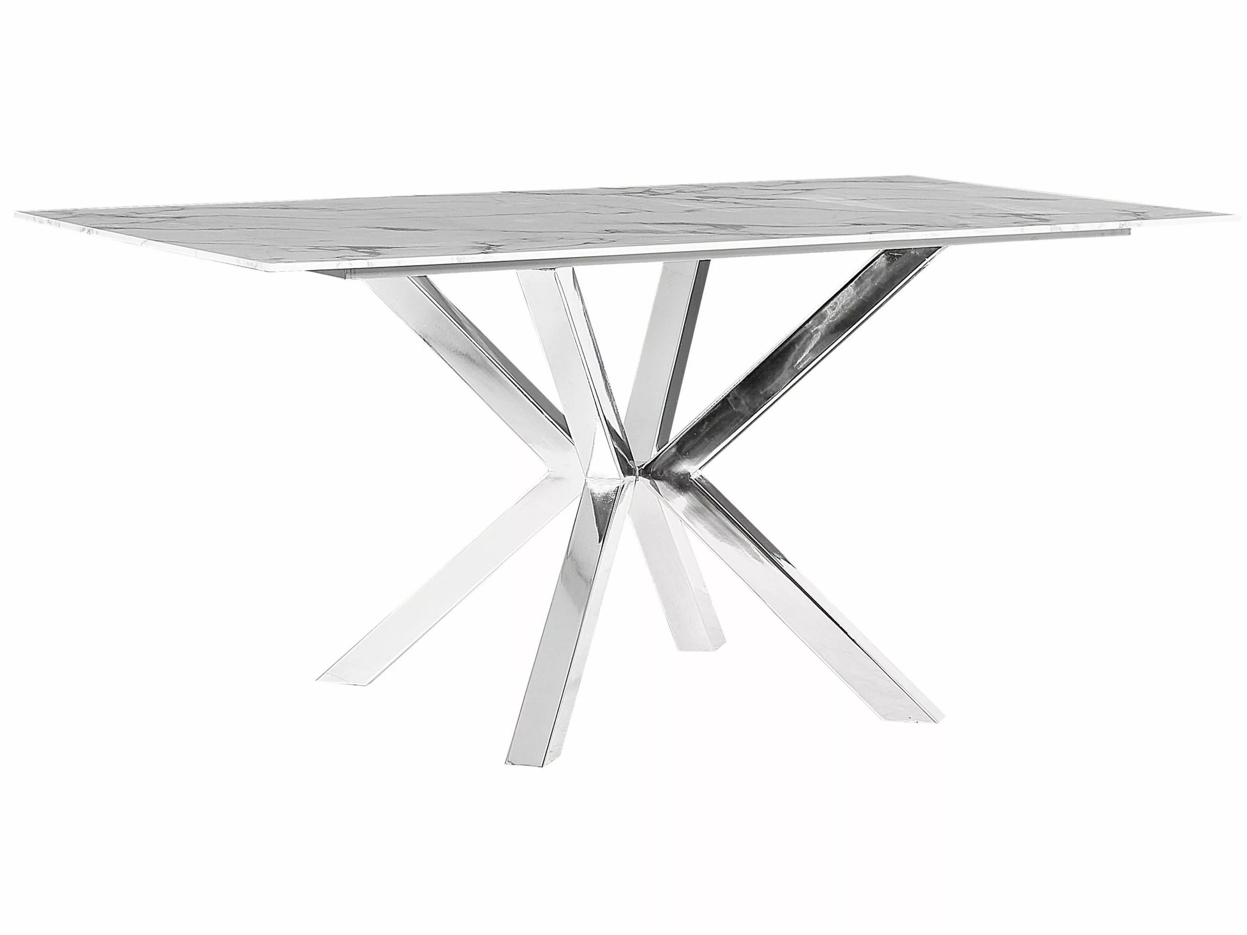 Beliani Mesa De Comedor De Vidrio Templado Gris/blanco/plateado 160 X 90 Cm SABROSA