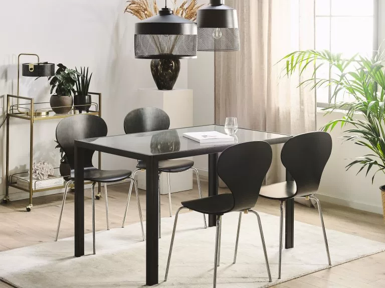 Beliani Mesa De Comedor De Vidrio Templado Gris/negro 120 X 80 Cm LAVOS - Imagen 2