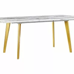 Beliani Mesa De Comedor Extensible Blanco/dorado 160/200 X 90 Cm MOSBY