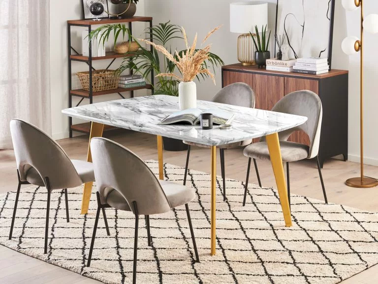 Beliani Mesa De Comedor Extensible Blanco/dorado 160/200 X 90 Cm MOSBY - Imagen 3