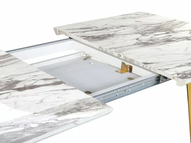 Beliani Mesa De Comedor Extensible Blanco/dorado 160/200 X 90 Cm MOSBY - Imagen 8