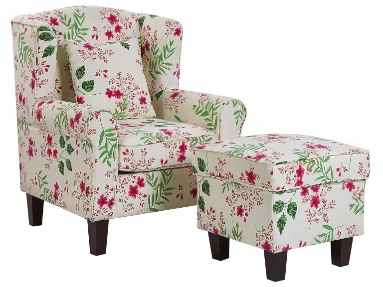 Beliani Sillón De Algodón/poliéster Beige Crema/multicolor Con Reposapiés HAMAR