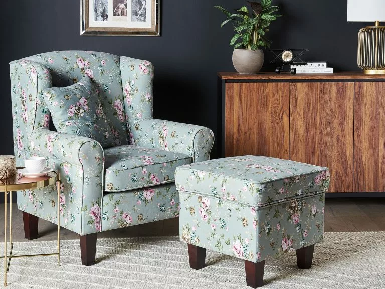 Beliani Sillón De Algodón/poliéster Verde/multicolor Con Reposapiés HAMAR - Imagen 2