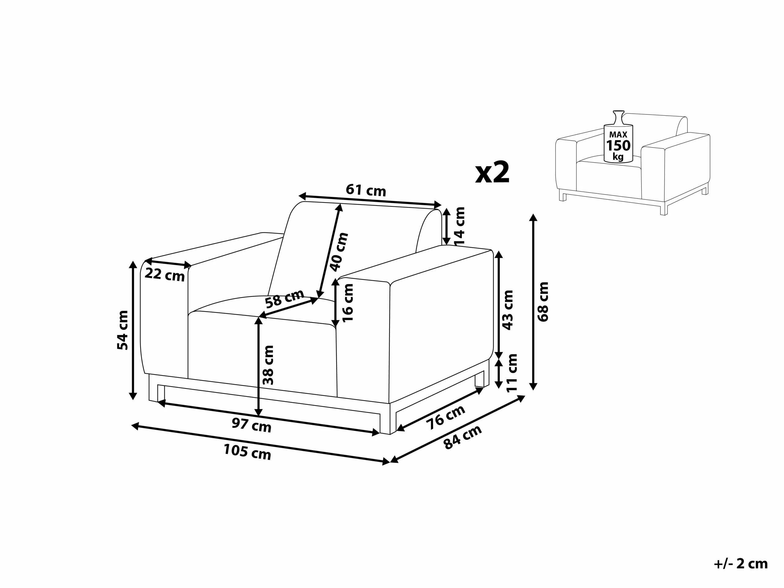 Beliani Conjunto De 2 Sillones De Poliéster Beige Arena/negro ROVIGO - Imagen 10