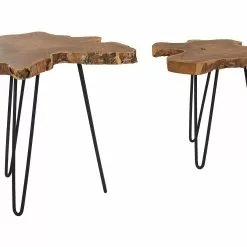 Beliani Conjunto De 2 Mesas De Centro De Madera De Java Oscura/negro CAMROSE