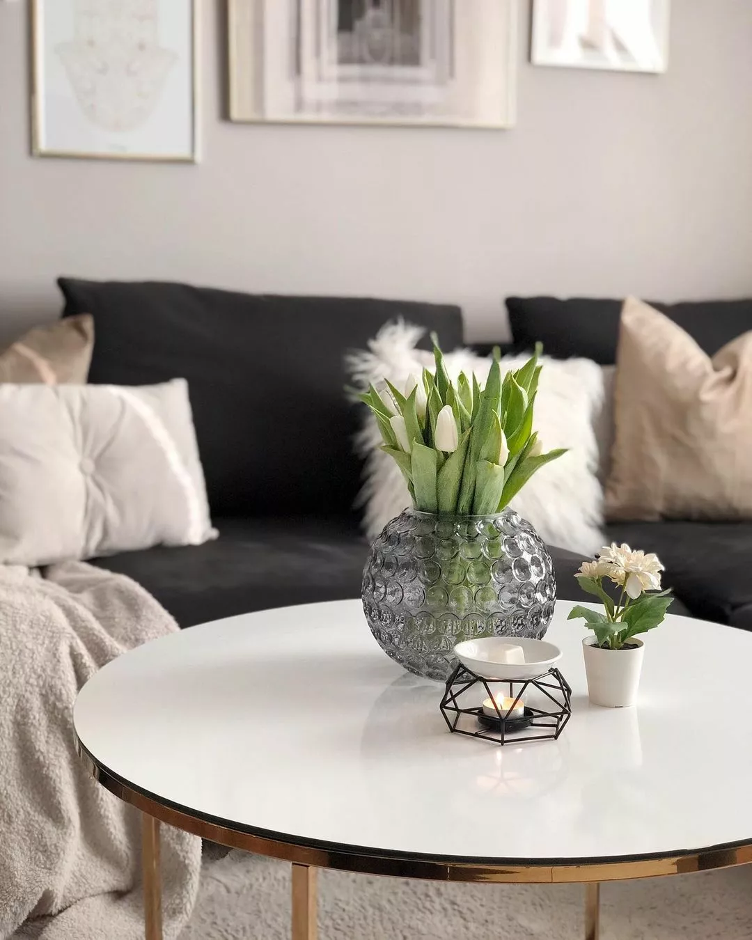 Beliani Mesa De Centro De Vidrio Templado Blanco/dorado ⌀ 80 Cm MERIDIAN II - Imagen 3