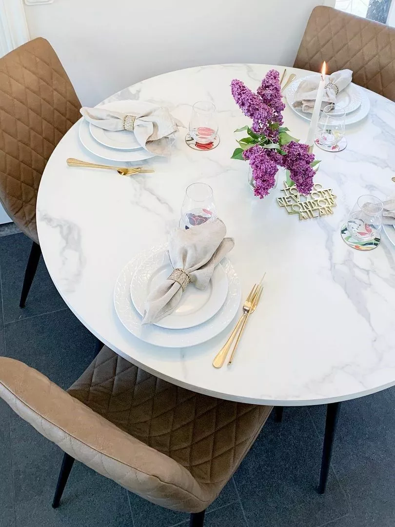 Beliani Mesa De Comedor Blanco/negro ⌀ 120 Cm ODEON - Imagen 3