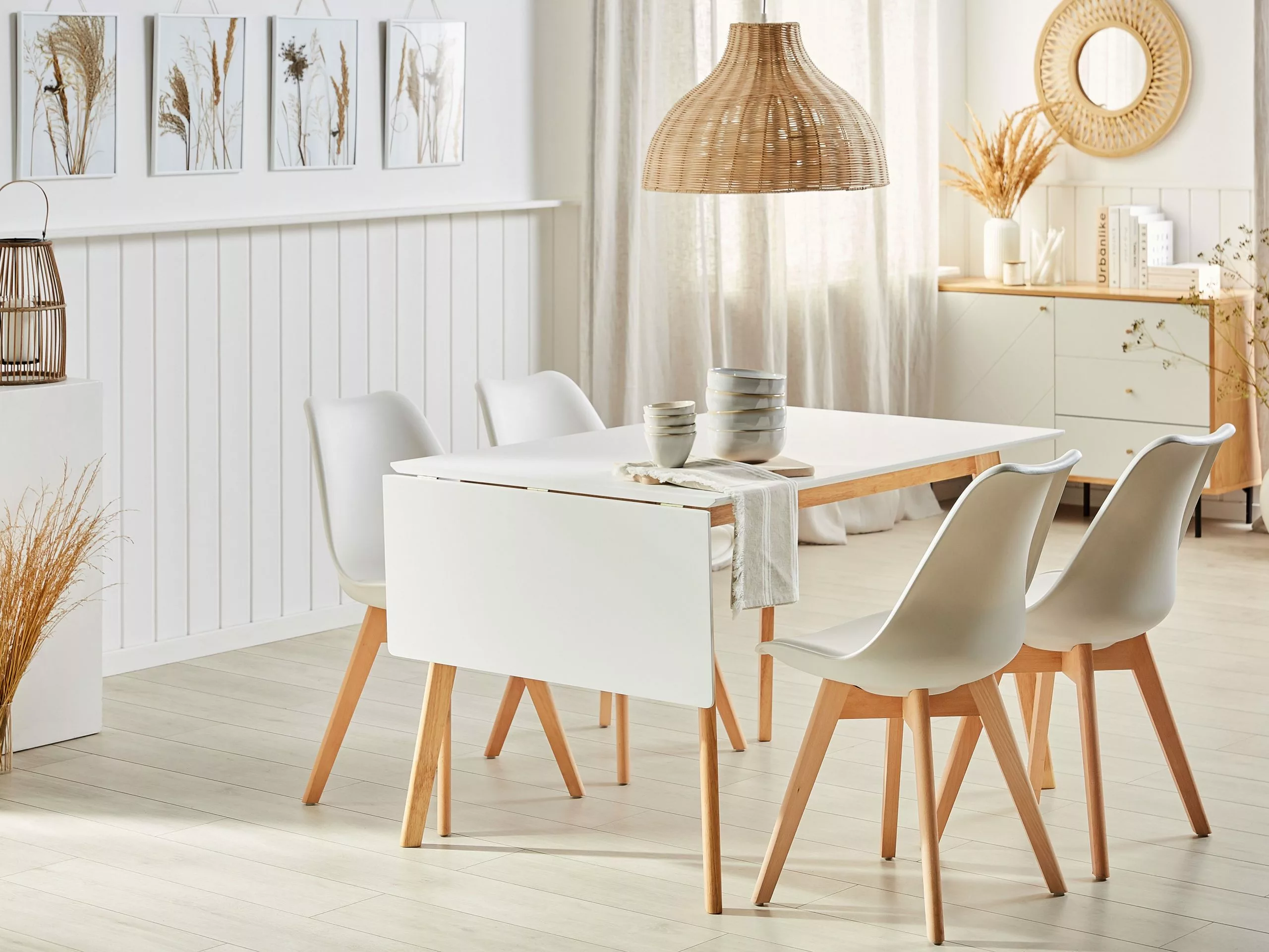 Beliani Mesa De Comedor Extensible Blanco/madera Clara 120/155 X 80 Cm MEDIO - Imagen 3