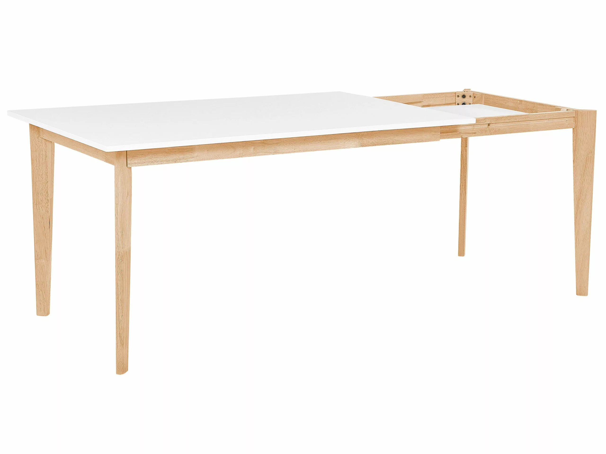 Beliani Mesa De Comedor Extensible Blanco/madera Clara 140/180 X 90 Cm SOLA - Imagen 10