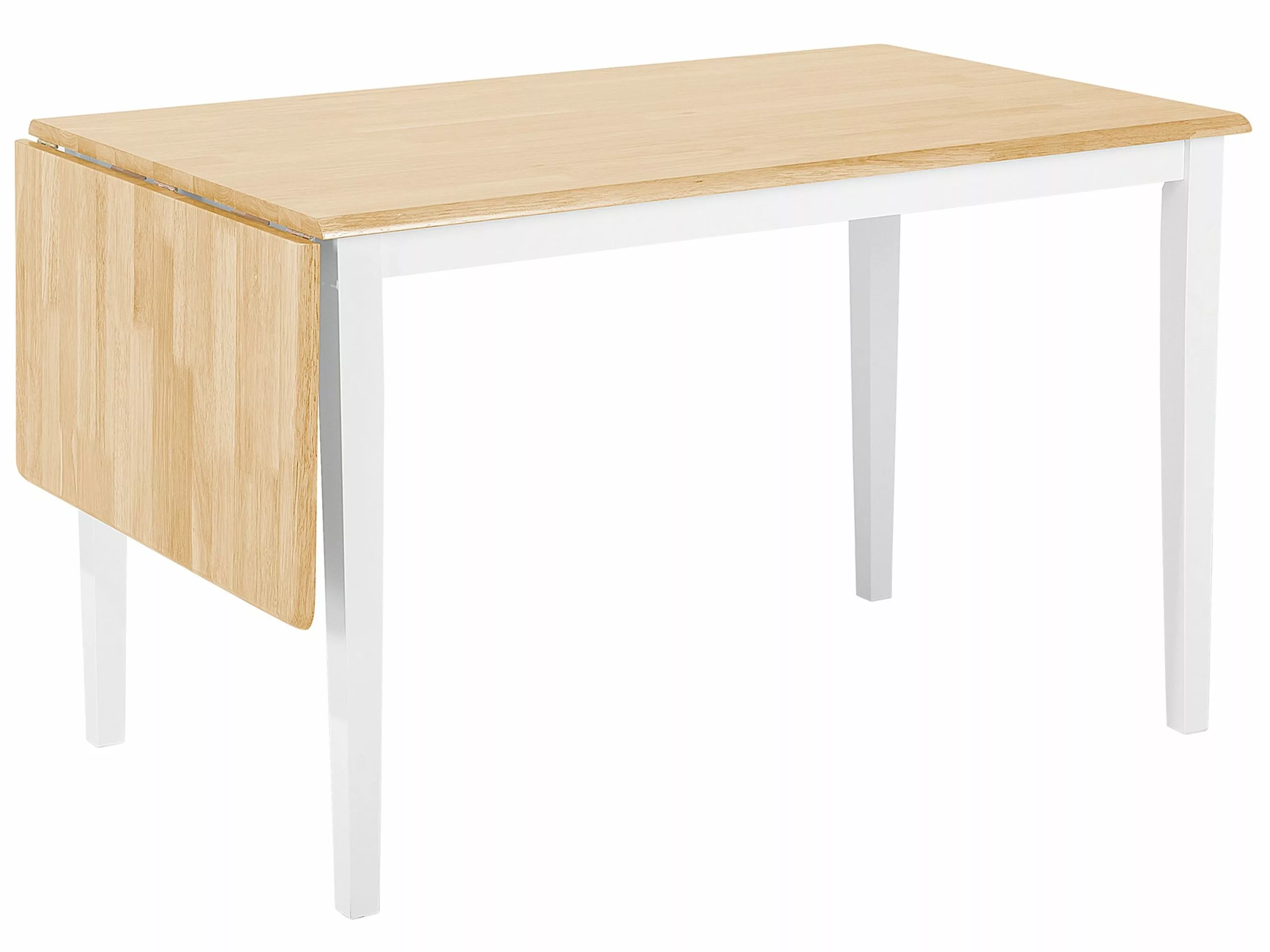 Beliani Mesa De Comedor Extensible De Madera De Caucho Clara/blanco 120/160 X 75 Cm LOUISIANA - Imagen 4