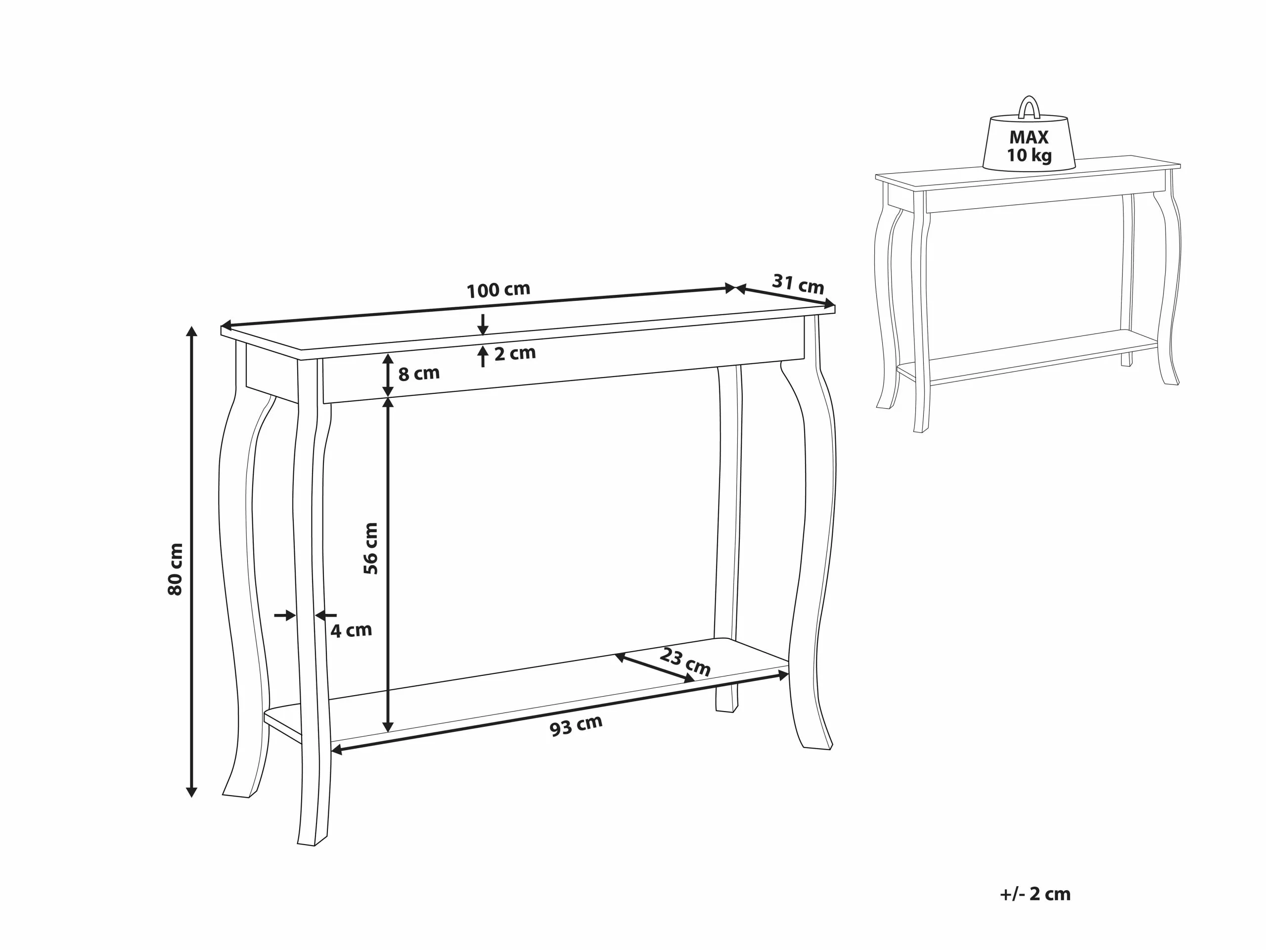 Beliani Consola Madera Clara/blanco 100 X 31 Cm HARTFORD - Imagen 7