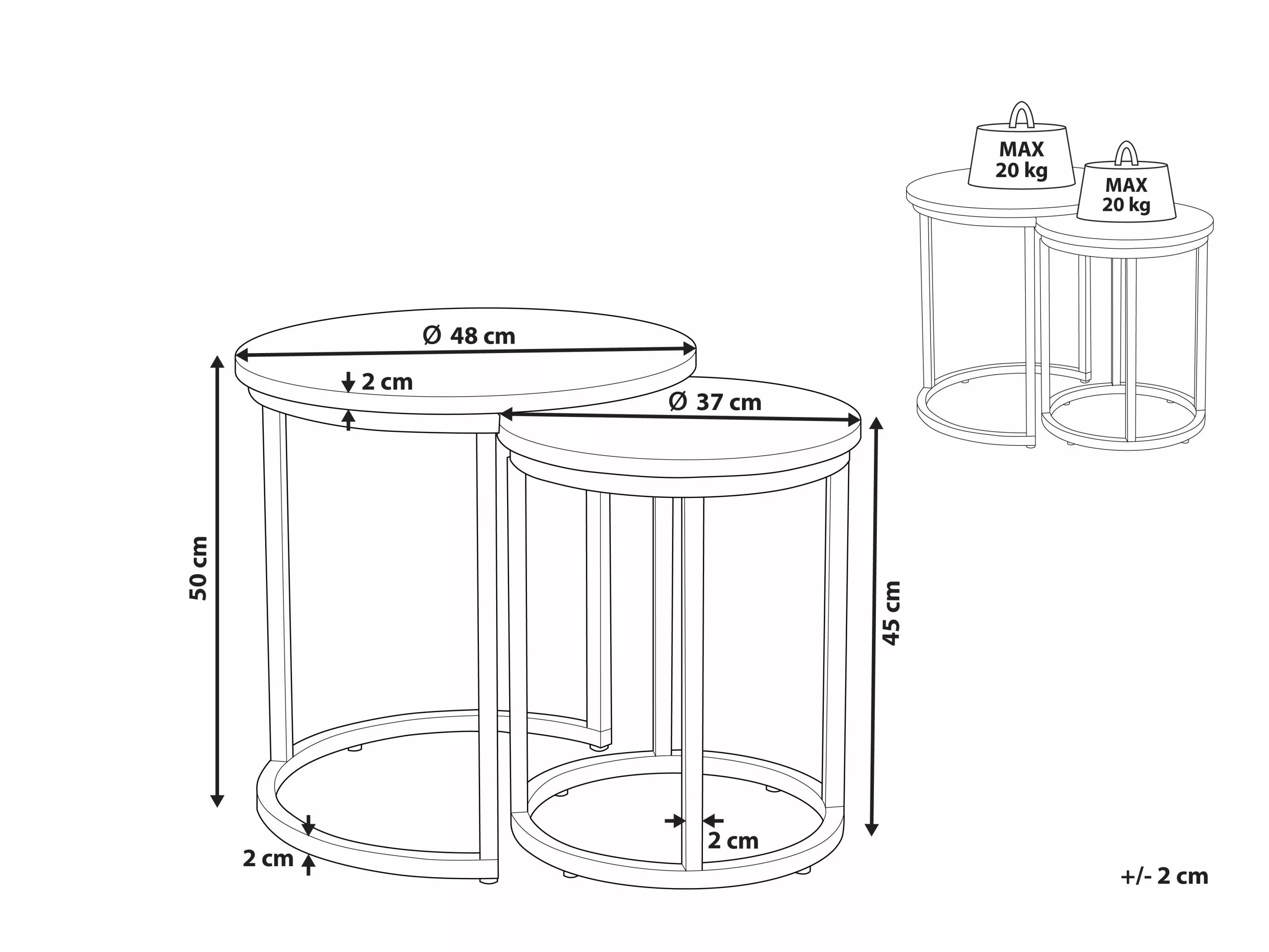 Beliani Conjunto De 2 Mesas Auxiliares Negro/gris DIXIE - Imagen 9