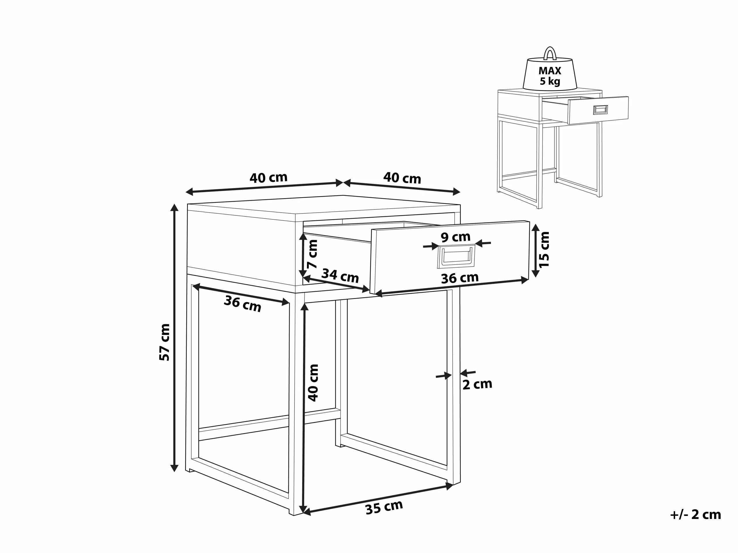 Beliani Mesa Auxiliar Blanco/dorado 40 X 40 Cm LARGO - Imagen 8