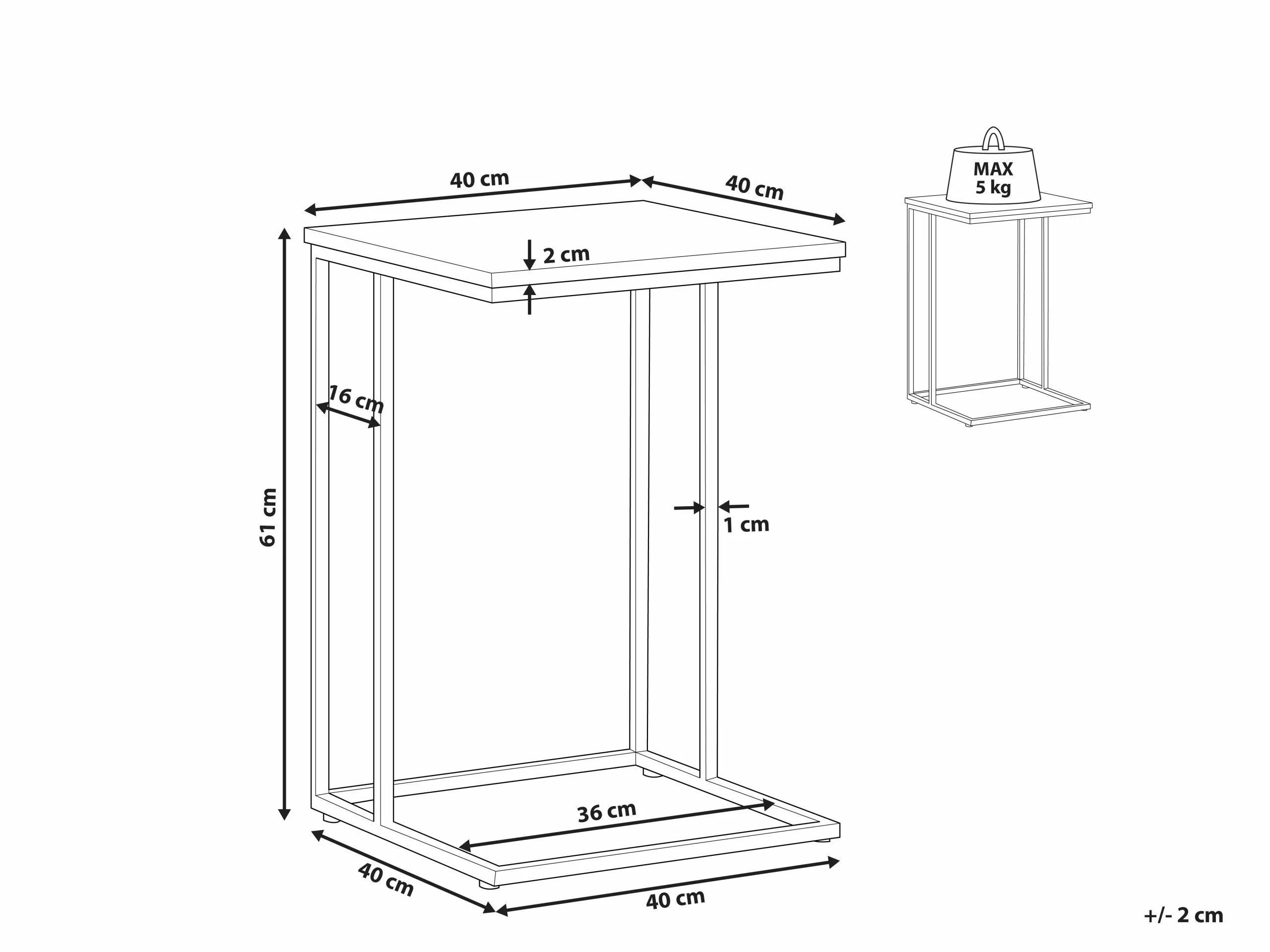 Beliani Mesa Auxiliar Madera Oscura/negro/marrón Dorado 40 X 40 Cm TROY - Imagen 8