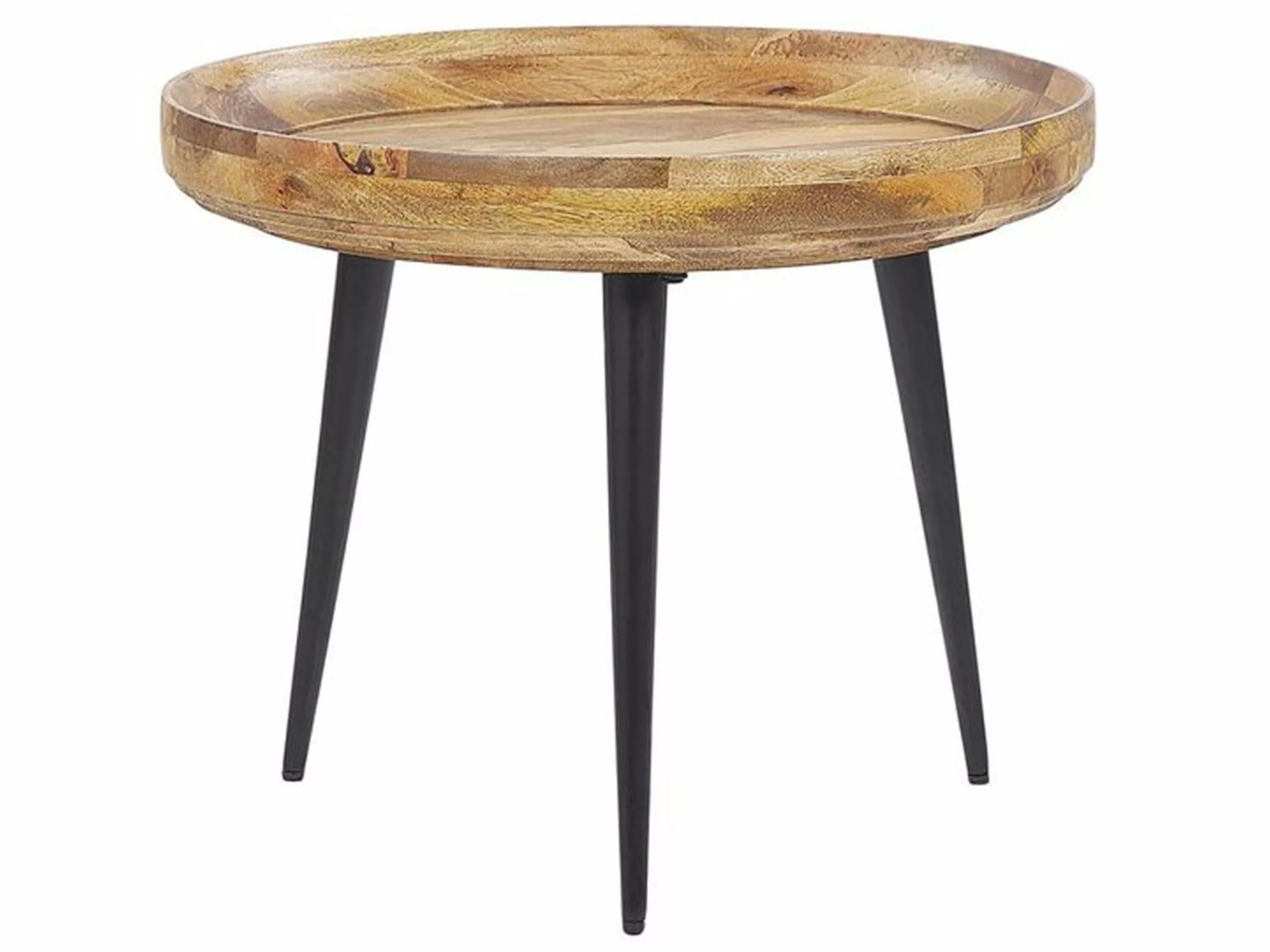 Beliani Mesa De Centro De Madera De Mango Clara/negro ⌀ 49 Cm EDNA