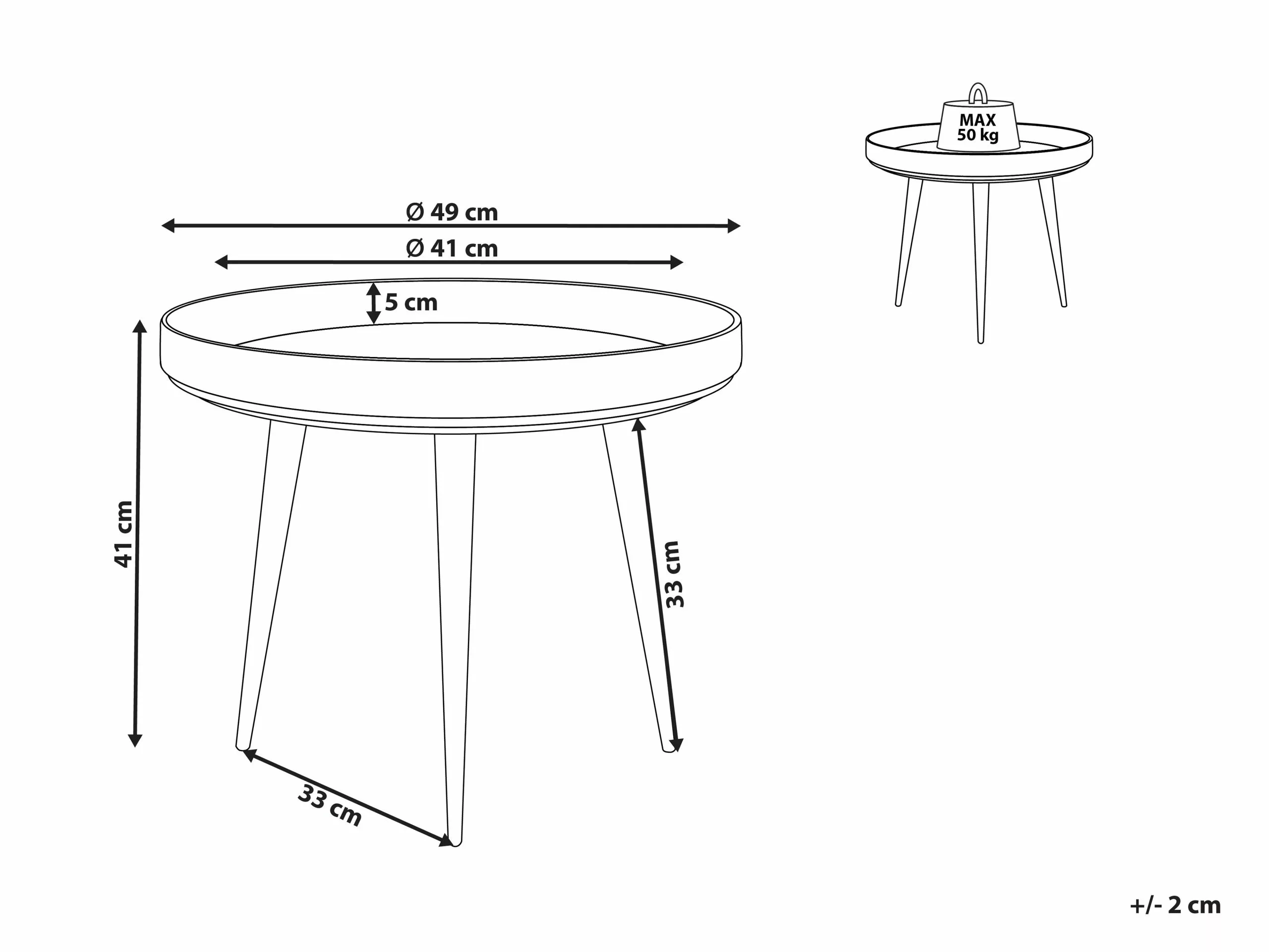 Beliani Mesa De Centro De Madera De Mango Clara/negro ⌀ 49 Cm EDNA - Imagen 6
