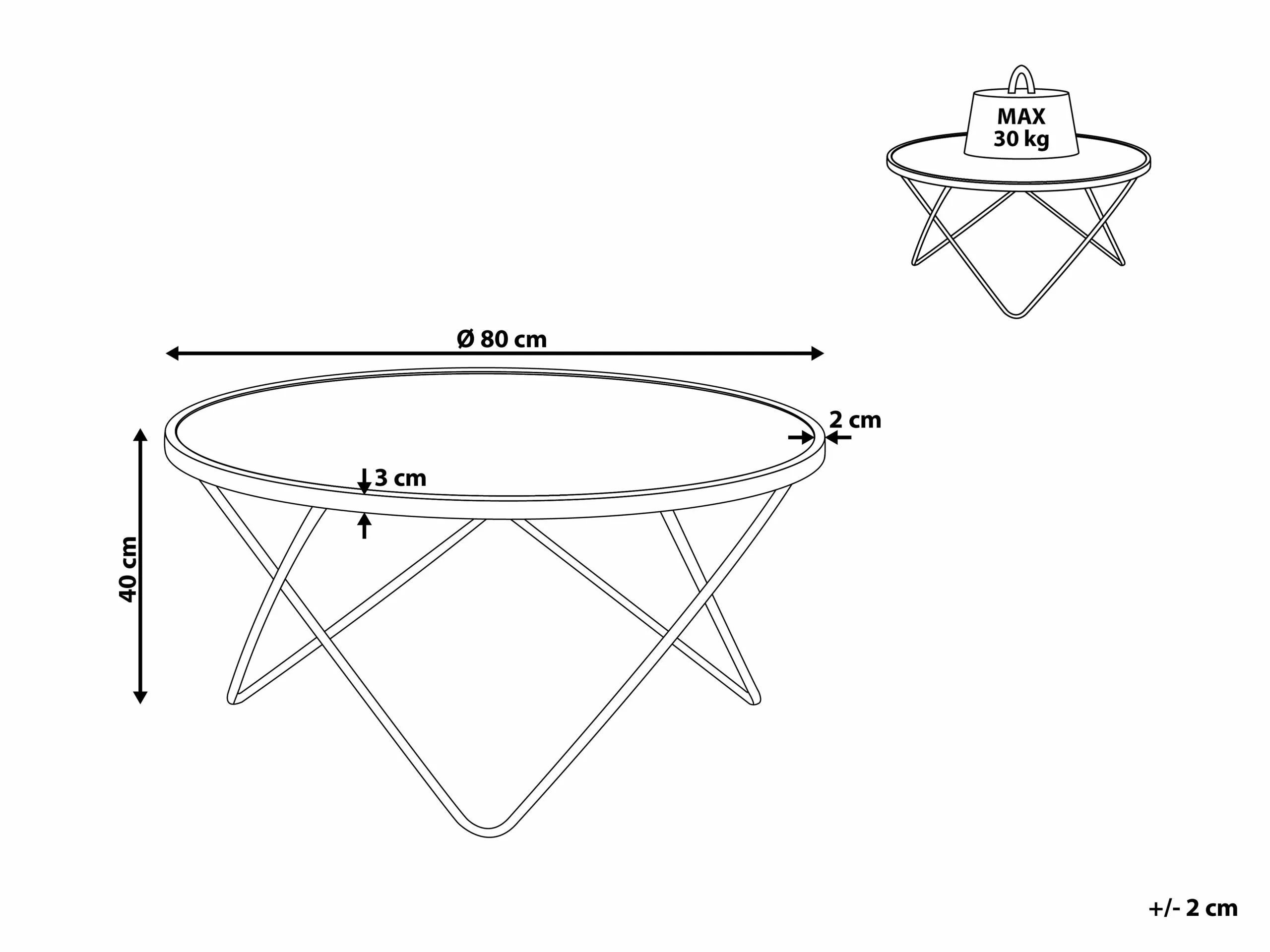 Beliani Mesa Auxiliar De Vidrio Templado Blanco/dorado ⌀ 80 Cm MERIDIAN II - Imagen 8