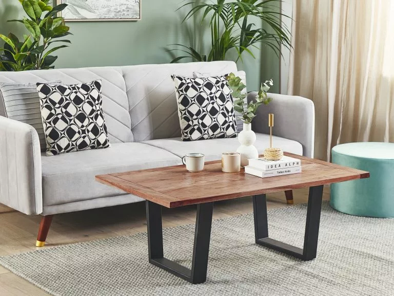 Beliani Mesa De Centro De Madera De Acacia Clara/negro 118 X 68 Cm GRENOLA - Imagen 2