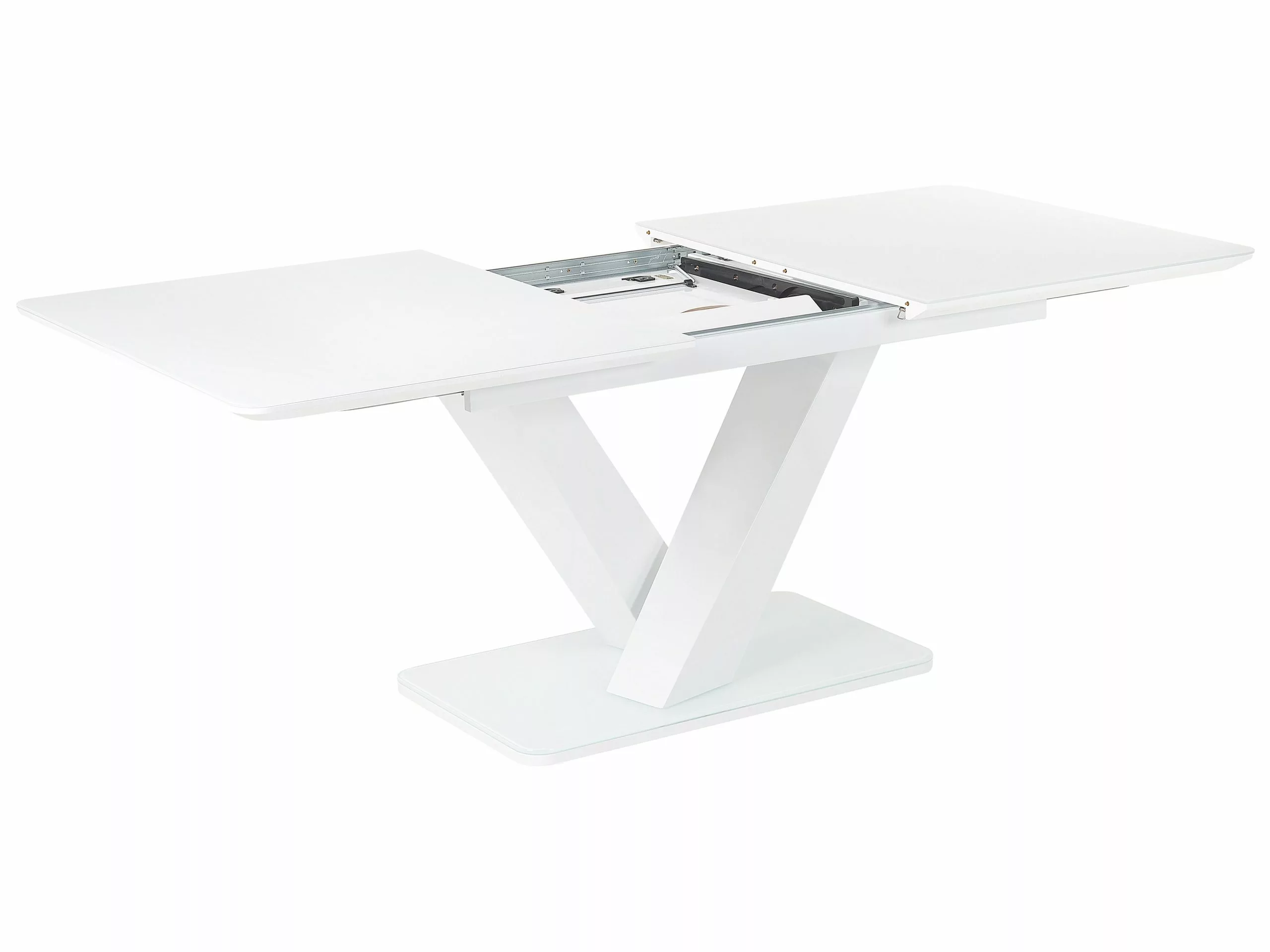 Beliani Mesa De Comedor Extensible De Vidrio Templado Blanco 160/200 X 90 Cm SALTUM - Imagen 6