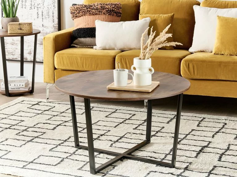 Beliani Mesa De Centro Madera Oscura/negro ⌀ 80 Cm ORICK - Imagen 2