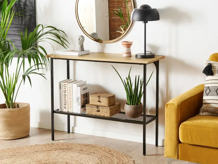 Beliani Consola Madera Clara/negro 100 X 35 Cm DORENA - Imagen 2