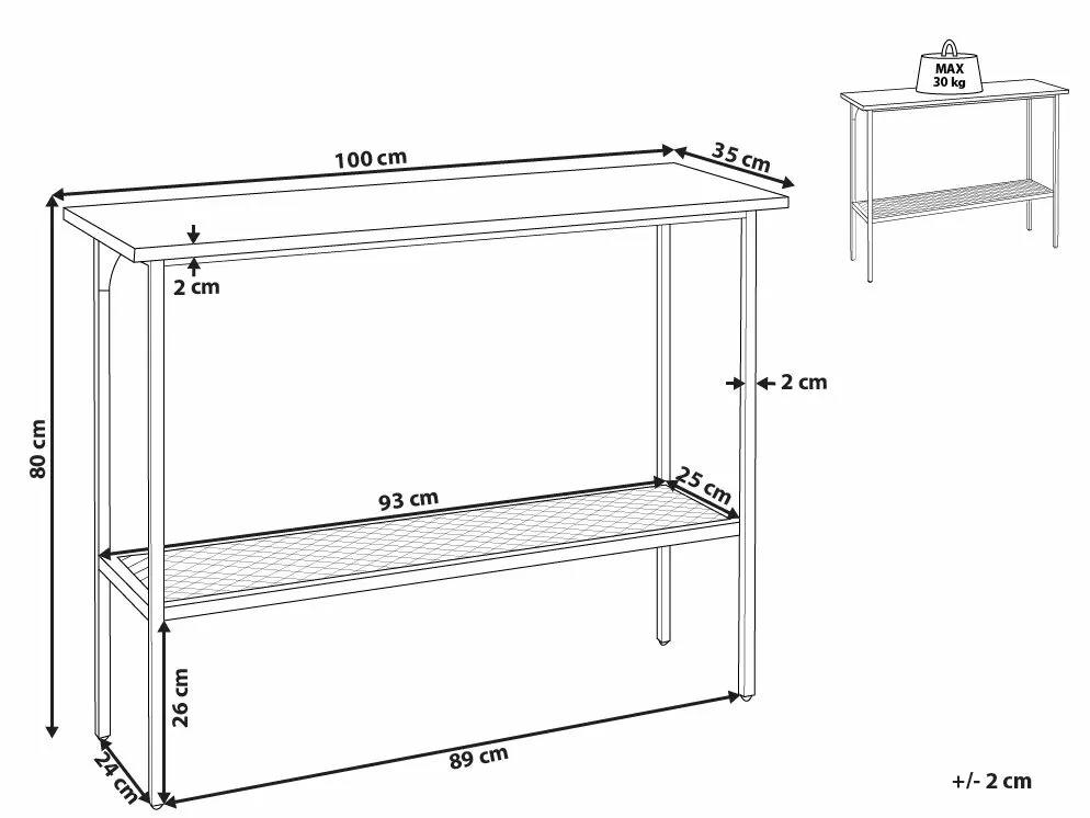 Beliani Consola Madera Clara/negro 100 X 35 Cm DORENA - Imagen 7