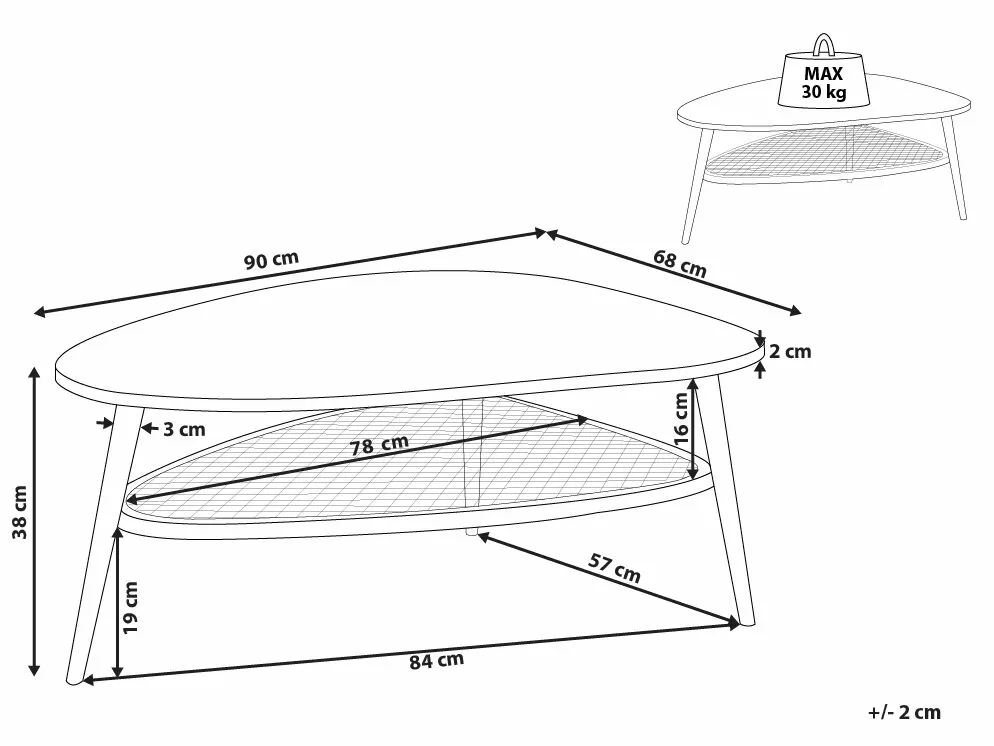 Beliani Mesa De Centro Madera Clara/negro 90 X 68 Cm DORENA - Imagen 8
