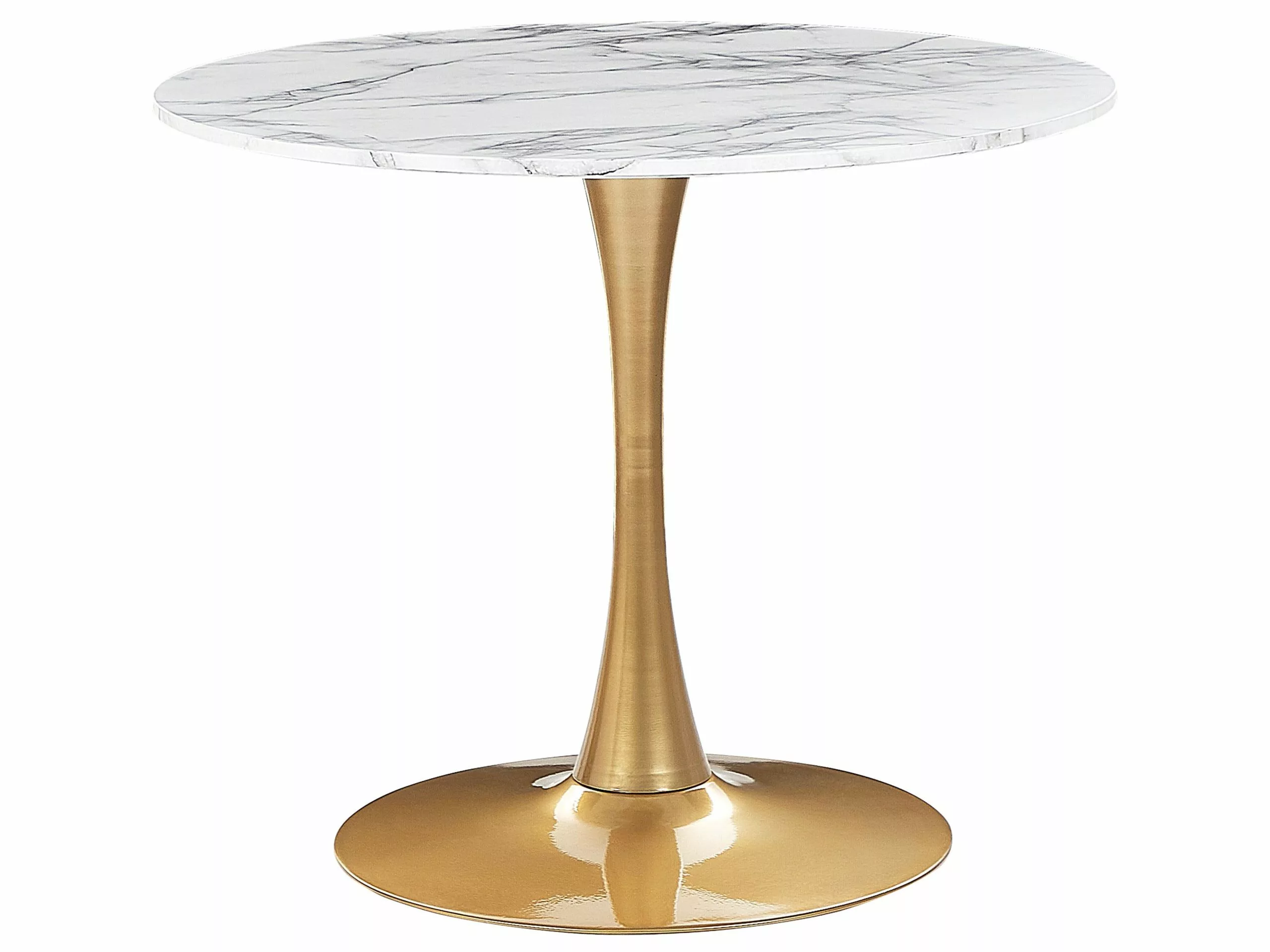 Beliani Mesa De Comedor Blanco/mármol/dorado ⌀ 90 Cm BOCA