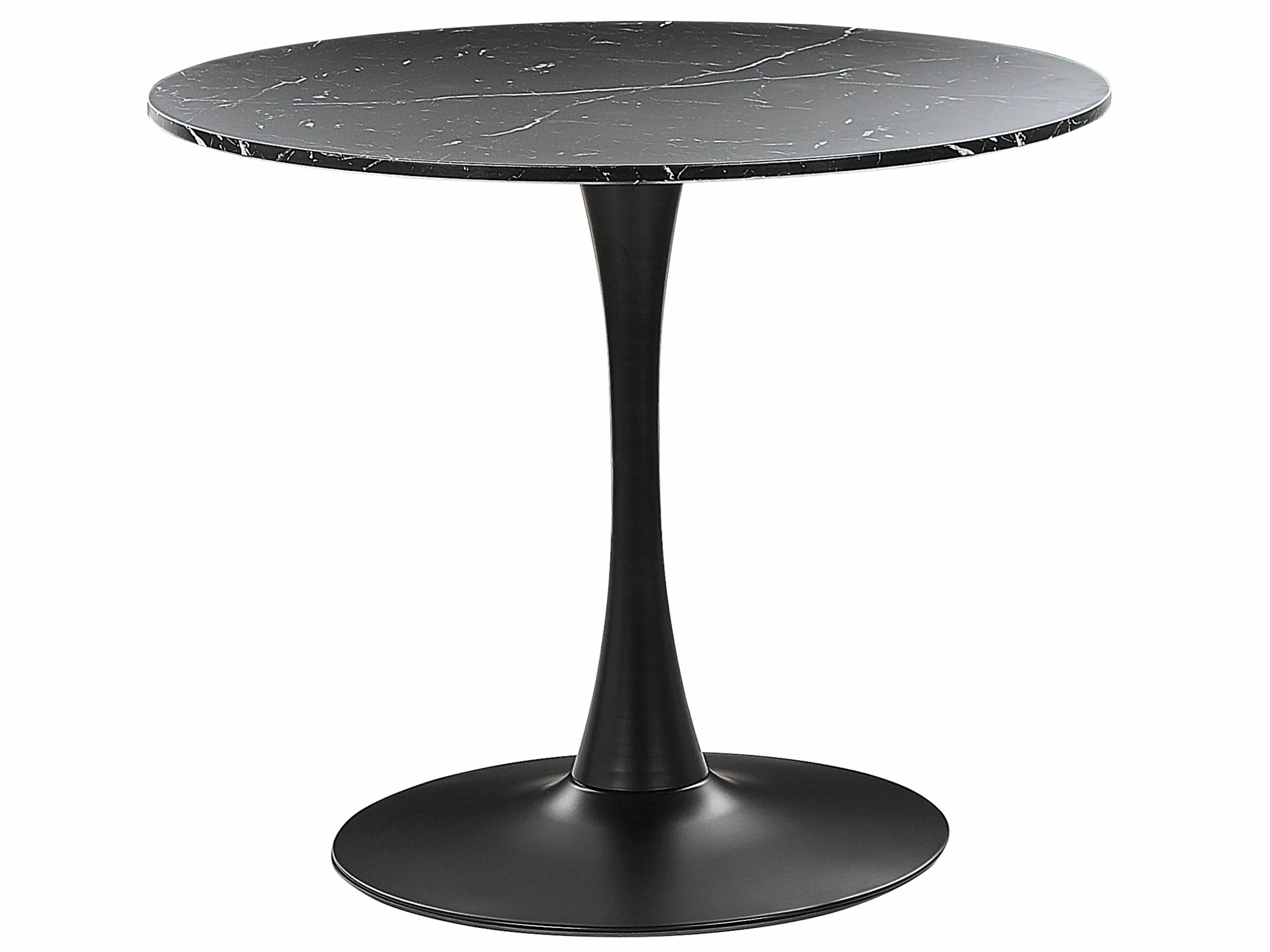 Beliani Mesa De Comedor Negro/mármol ⌀ 90 Cm BOCA