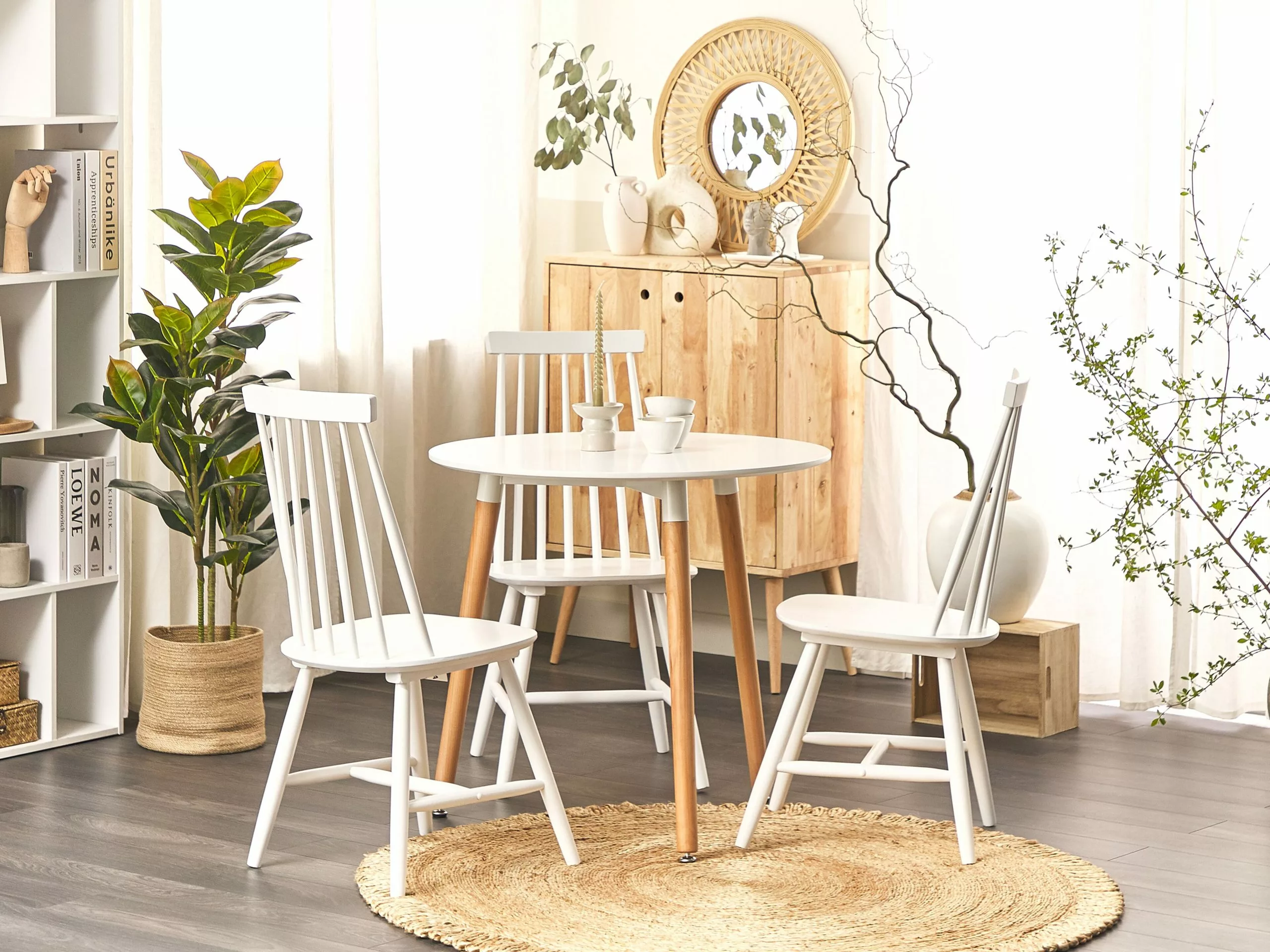 Beliani Mesa De Comedor Blanco/madera Clara ⌀ 80 Cm BOMA - Imagen 2